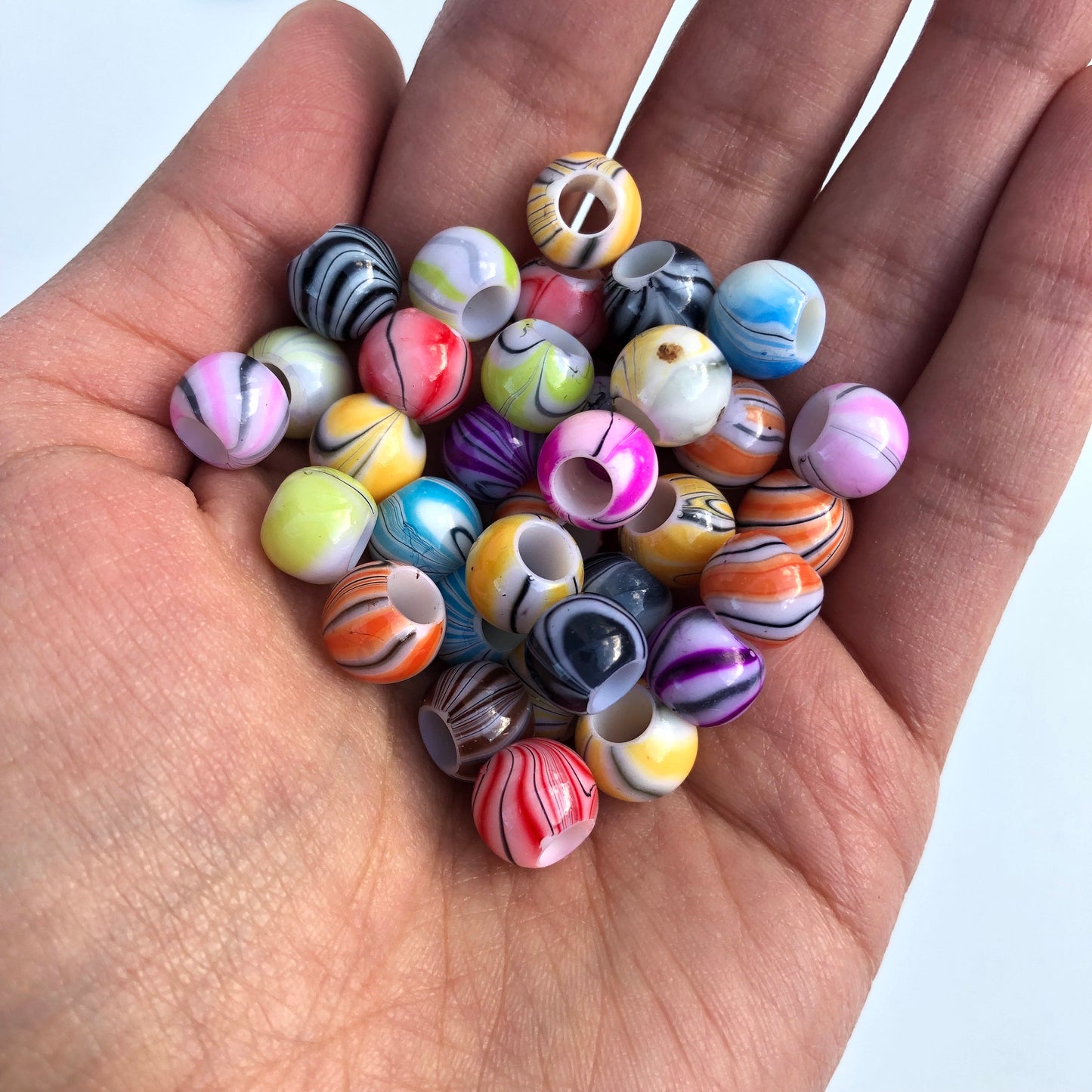 50X Mixed Multi Colour Marble Beads 10mm Round Macrame Beads Plastic Hydro Dip Bead