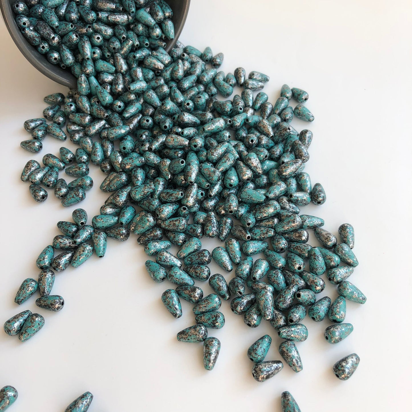 25X Antique Silver Turquoise Beads 12x7mm Teardrop Acrylic Plastic Craft Bead