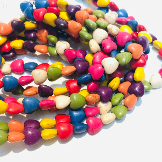 52pcs Love Heart Mixed Gemstone Beads, 8mm Antique Colour Strand Bead