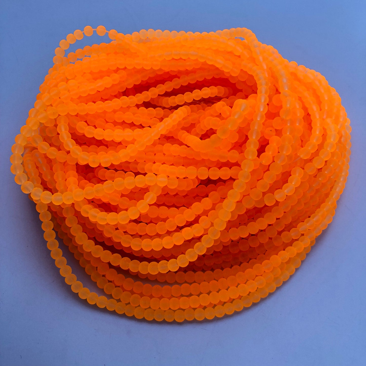 4mm Orange Fluro frosted glass beads, 190 pieces per strand, Loose jewellery making bead, Round transparent beads 75cm strand