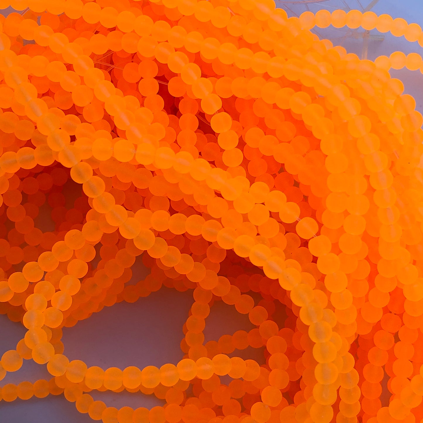 4mm Orange Fluro frosted glass beads, 190 pieces per strand, Loose jewellery making bead, Round transparent beads 75cm strand