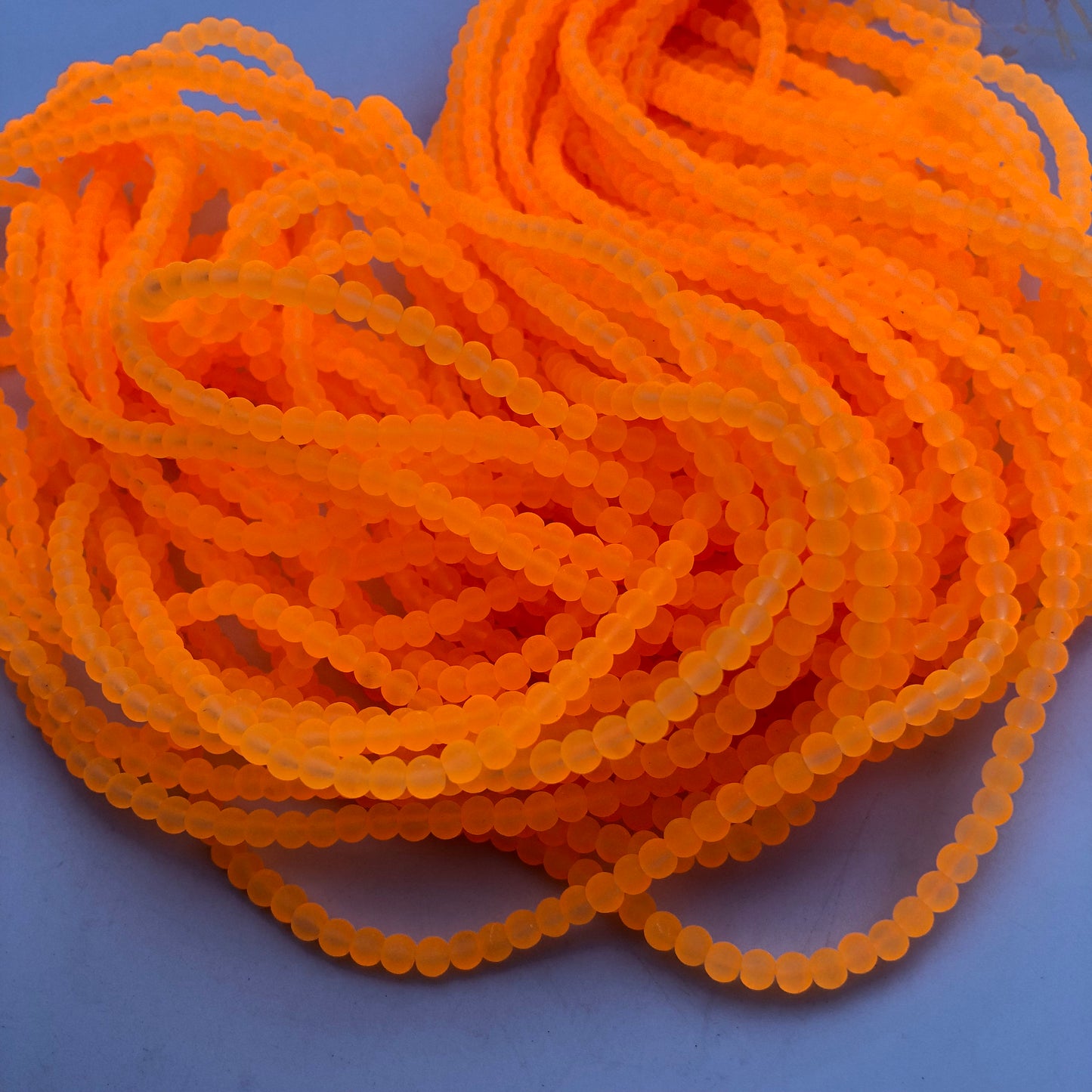 4mm Orange Fluro frosted glass beads, 190 pieces per strand, Loose jewellery making bead, Round transparent beads 75cm strand