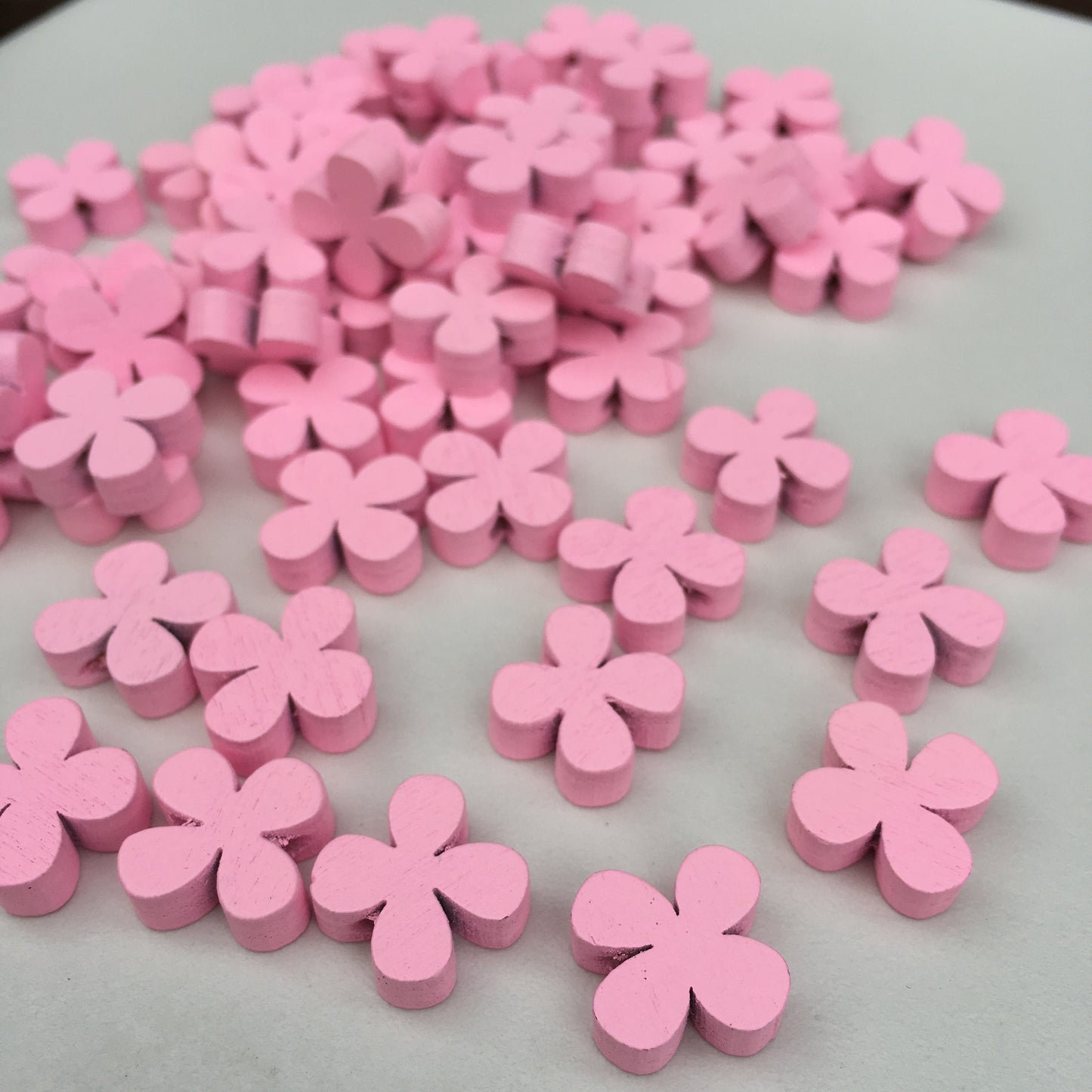 Flower Beads Pink Floral Wood Bead 12mm Pink Craft Bead DIY Kids Craft Project Jewellery 25pcs