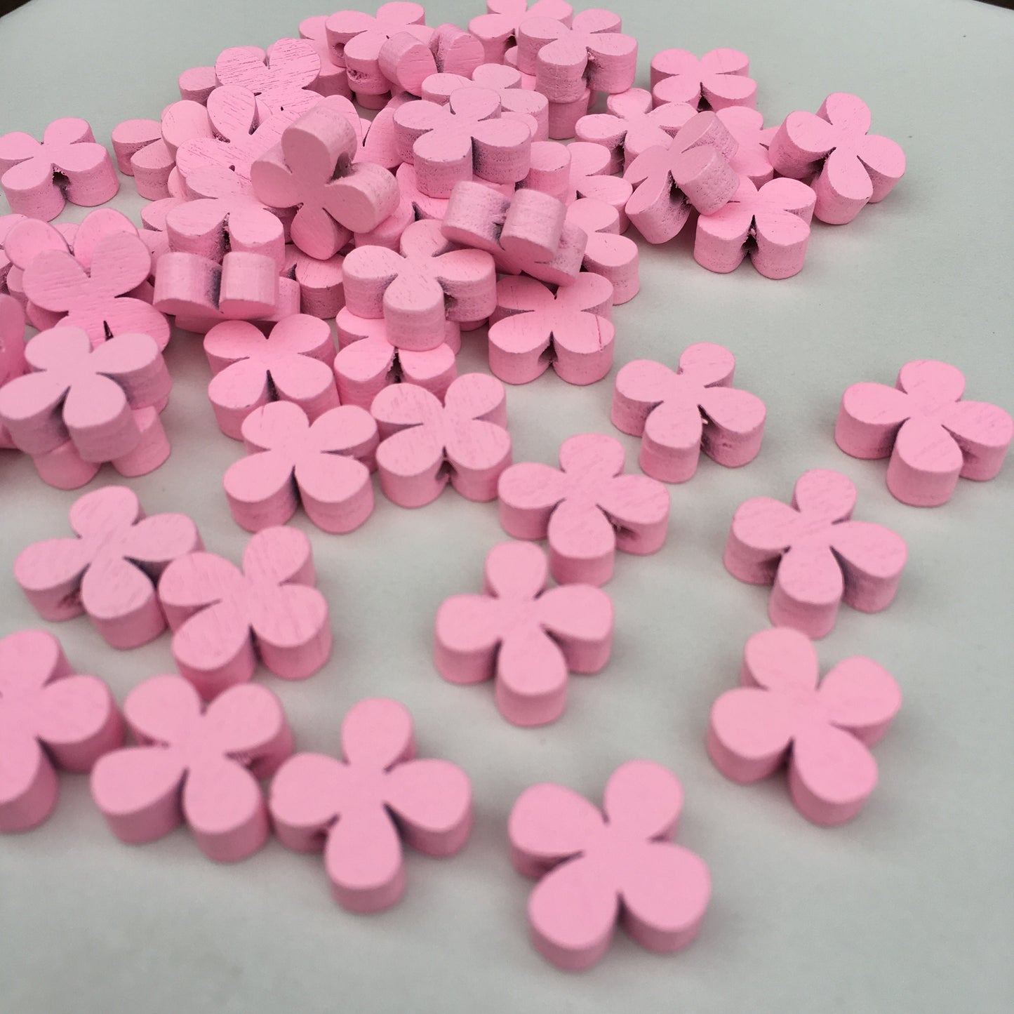 Flower Beads Pink Floral Wood Bead 12mm Pink Craft Bead DIY Kids Craft Project Jewellery 25pcs