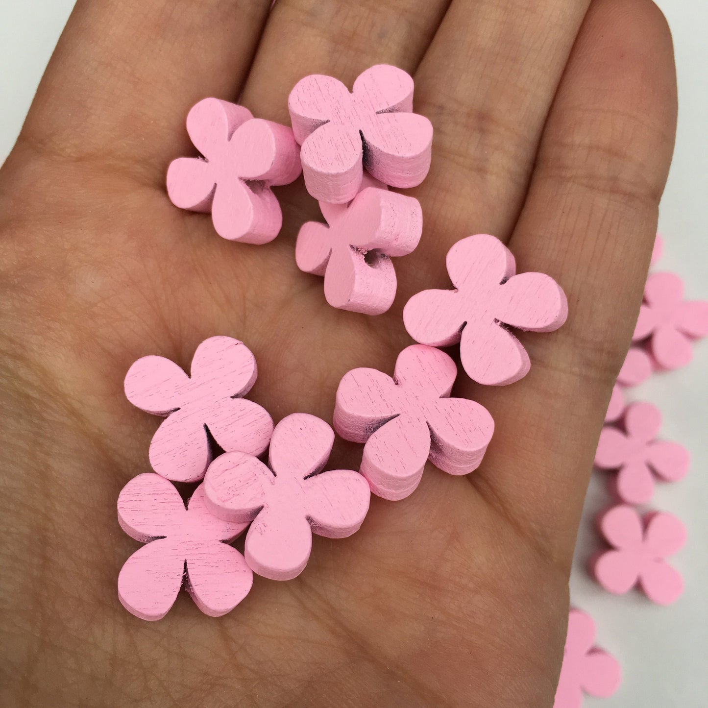 Flower Beads Pink Floral Wood Bead 12mm Pink Craft Bead DIY Kids Craft Project Jewellery 25pcs