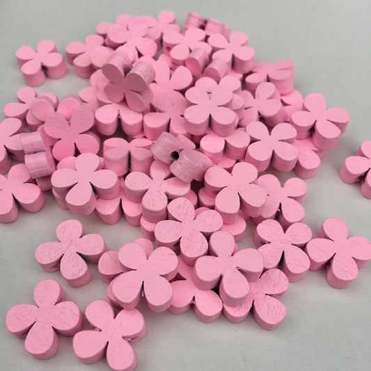 Flower Beads Pink Floral Wood Bead 12mm Pink Craft Bead DIY Kids Craft Project Jewellery 25pcs