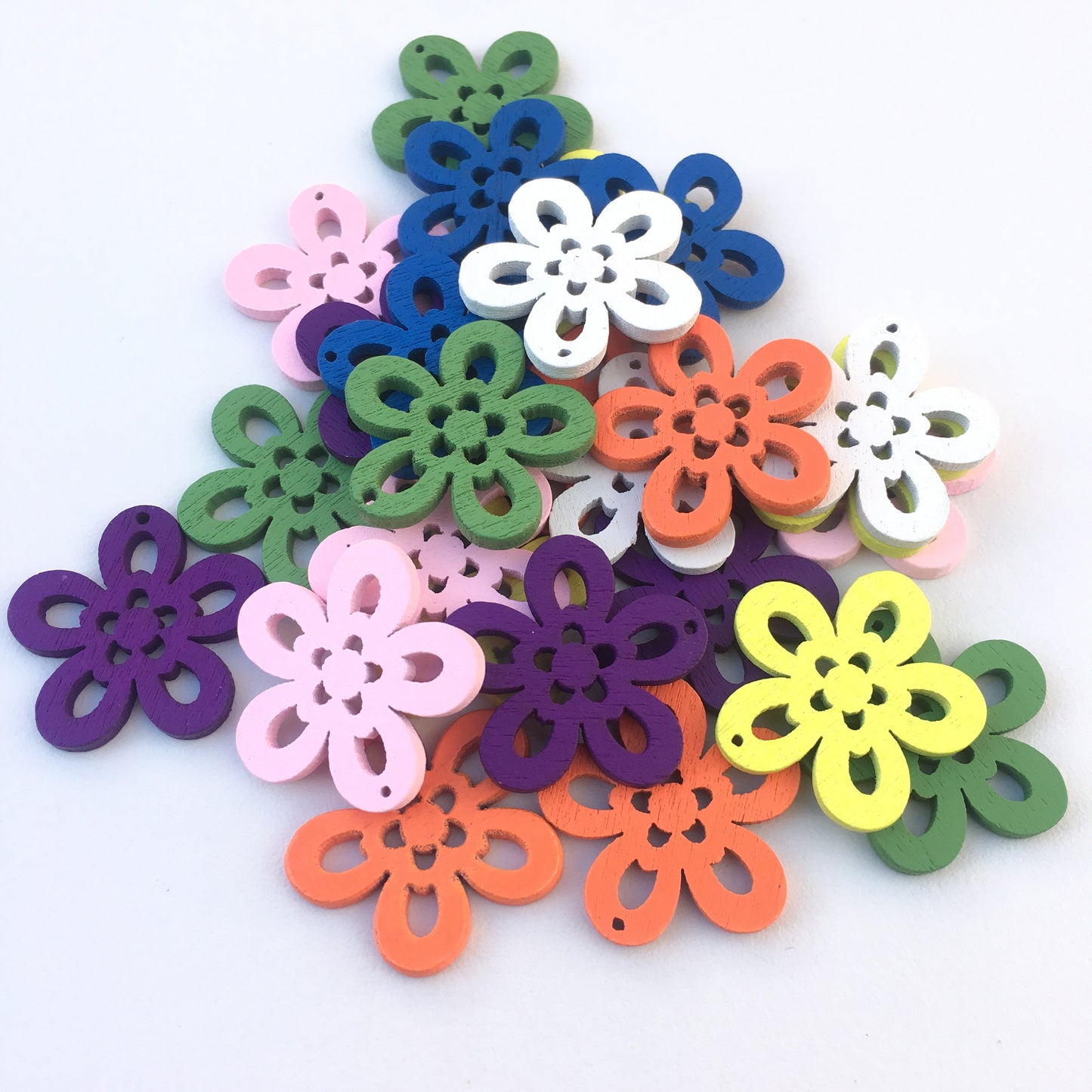 Wooden Floral  Flower Charms Petal Pendant 25mm Mixed Fun Colour Charm Children Craft DIY Jewellery Charms 25pcs