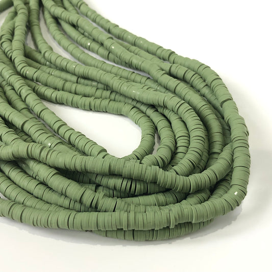 Clay Polymer Beads 6mm Green Clay Disc Boho Bead Khaki Jewellery Craft Making Bead 40cm Strand