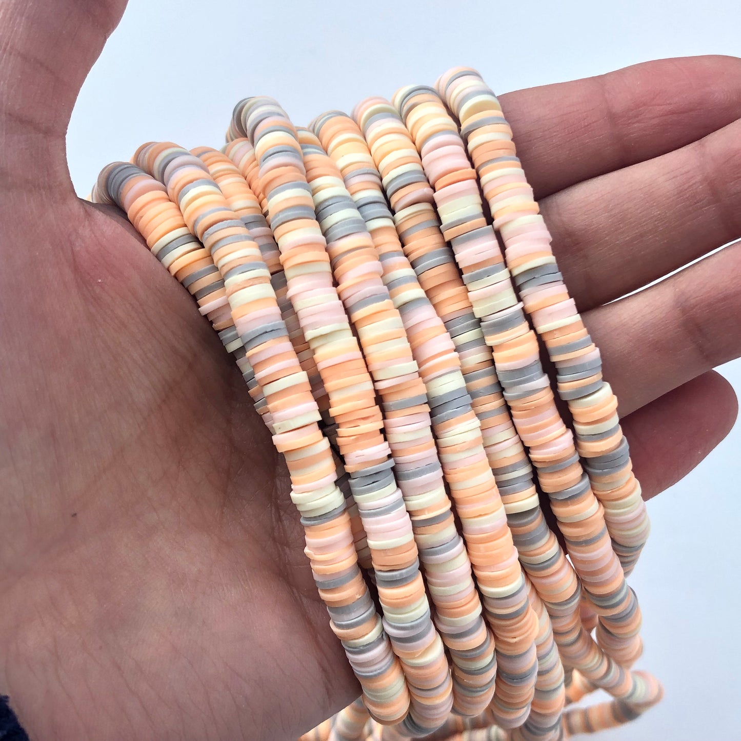 Polymer Clay Beads 6mm Mixed Tan Grey Round Donut Disc Bead Beige Jewellery Making Beads 40cm Strand Bead