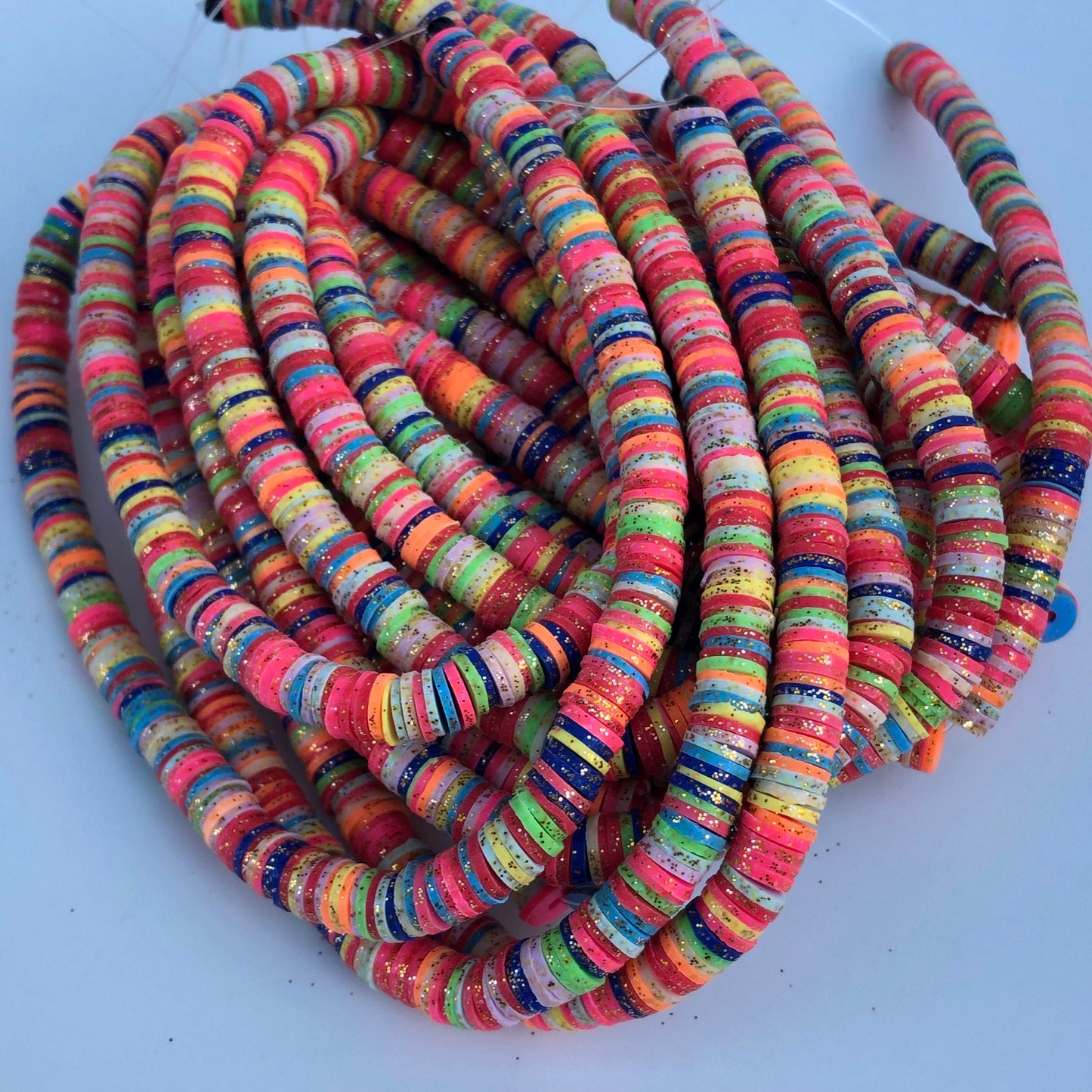 Polymer Clay Beads 6mm Mixed Glitter Round Donut Disc Bead Rainbow Jewellery Making Beads 45cm Strand Bead