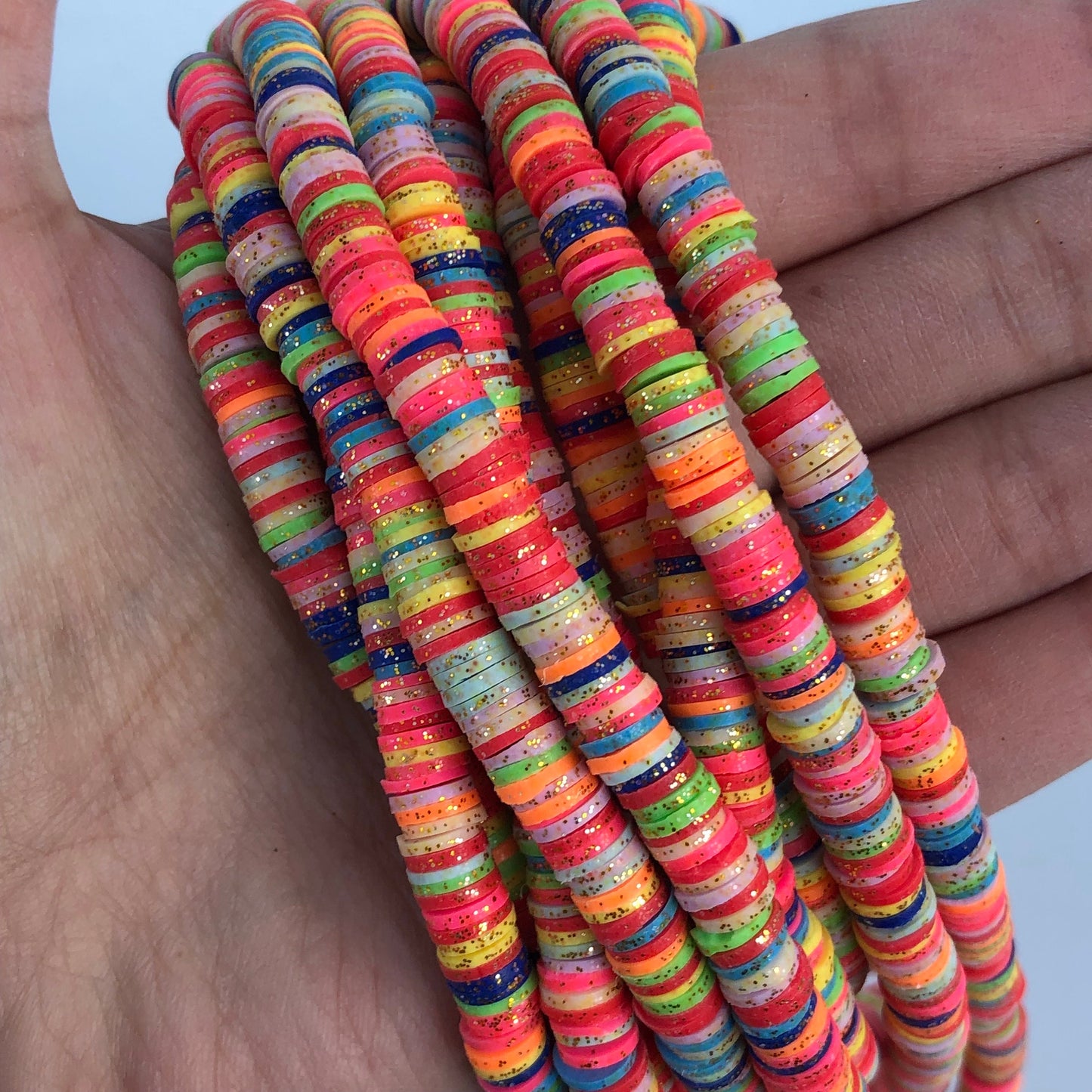 Polymer Clay Beads 6mm Mixed Glitter Round Donut Disc Bead Rainbow Jewellery Making Beads 45cm Strand Bead