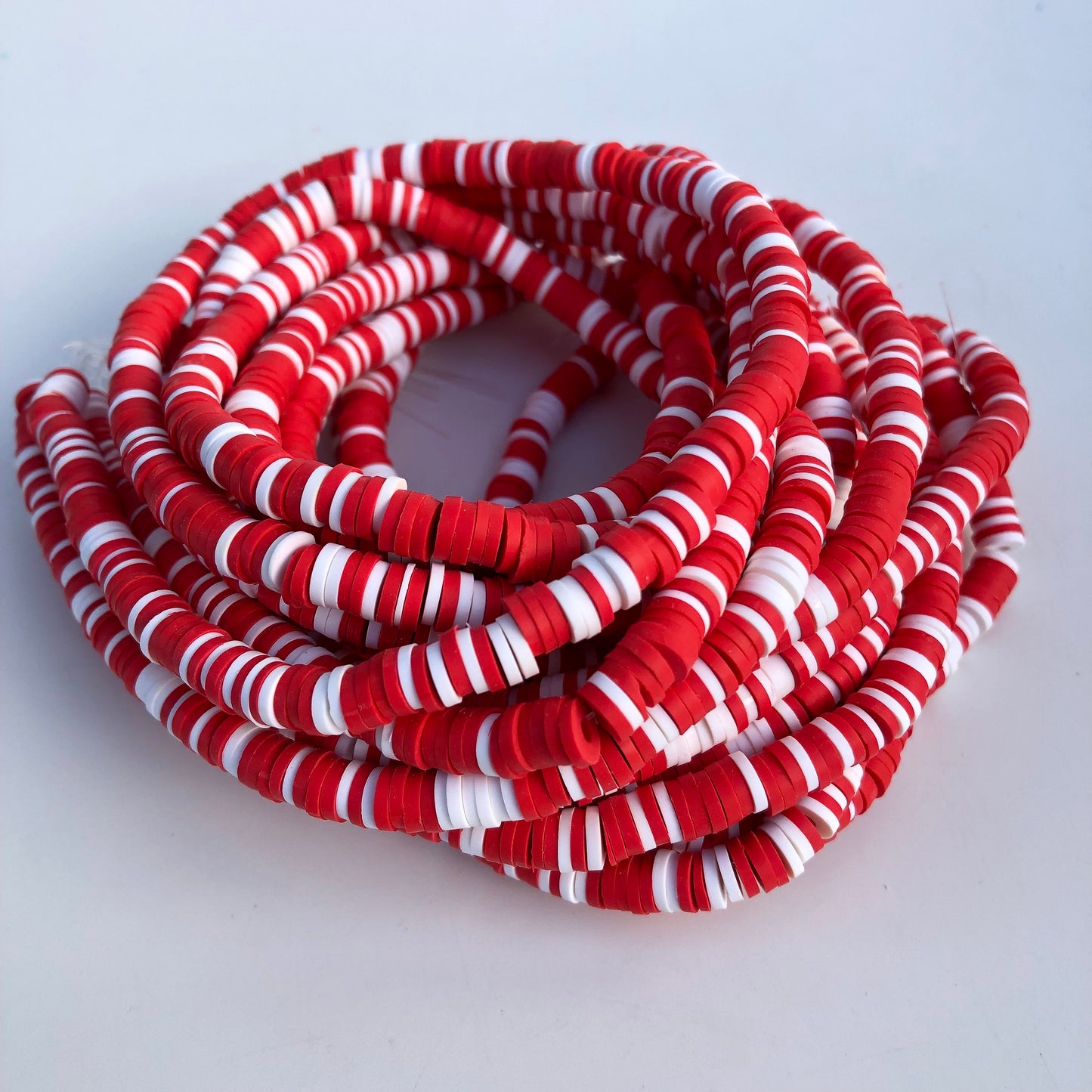 Polymer Clay Beads 6mm Red Round Donut Disc Bead White Jewellery Making Beads 40cm Strand Bead