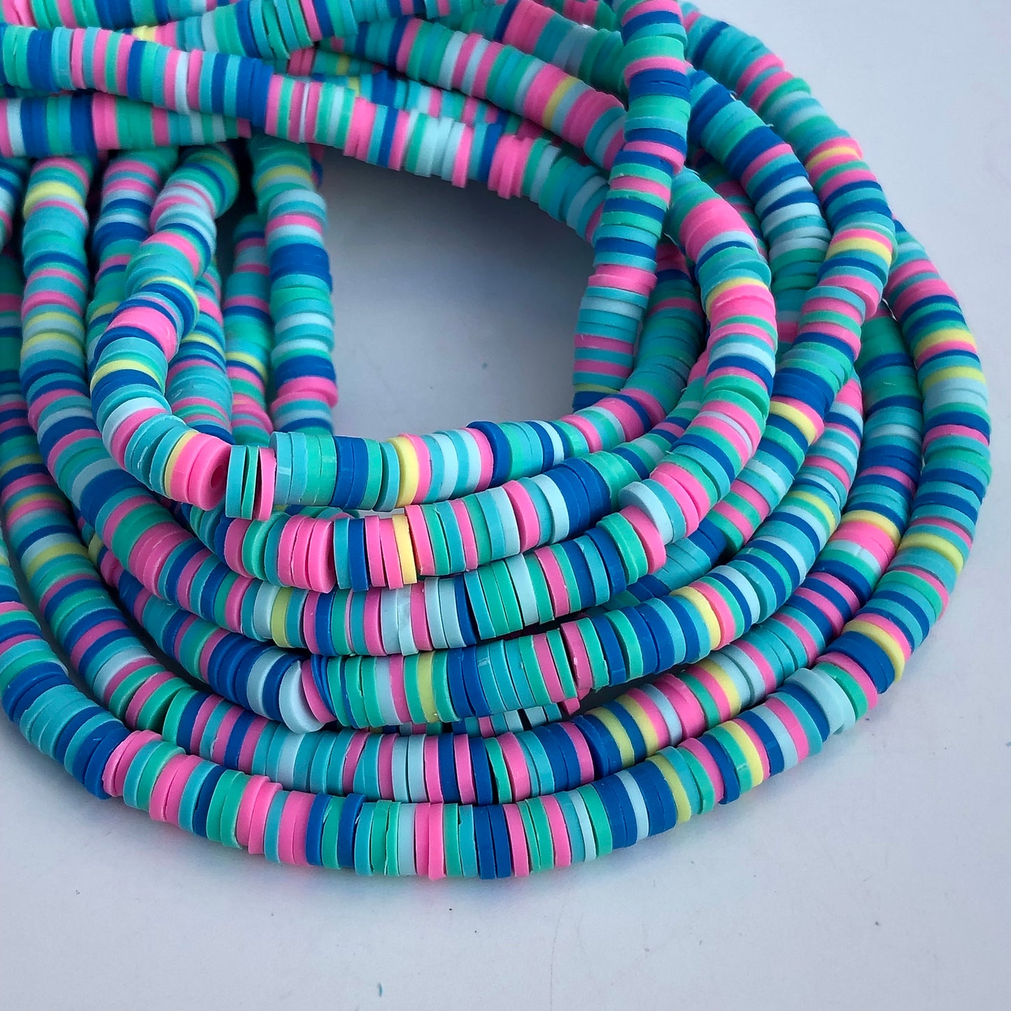 Polymer Clay Beads 6mm Mixed Round Donut Disc Bead Blue Jewellery Making Beads 40cm Pink Strand Bead