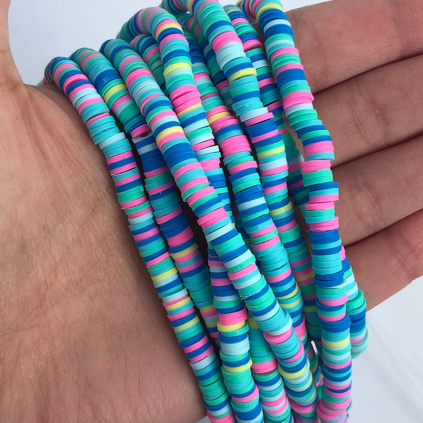 Polymer Clay Beads 6mm Mixed Round Donut Disc Bead Blue Jewellery Making Beads 40cm Pink Strand Bead